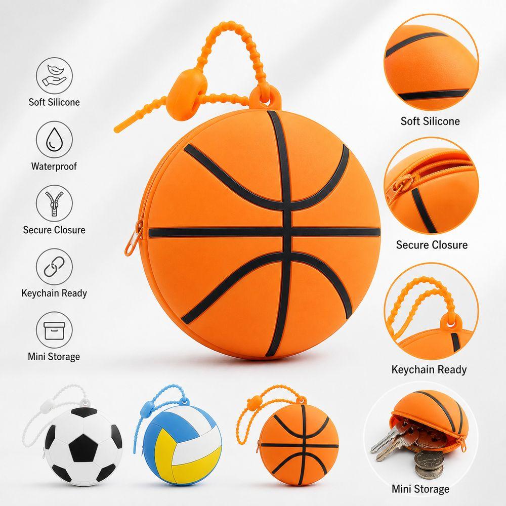 Portable Creative Sporty Ball Shaped Coin Purse Mini Waterproof Silicone Ball Shaped Pouch Cartoon Tennis Earphone Bag