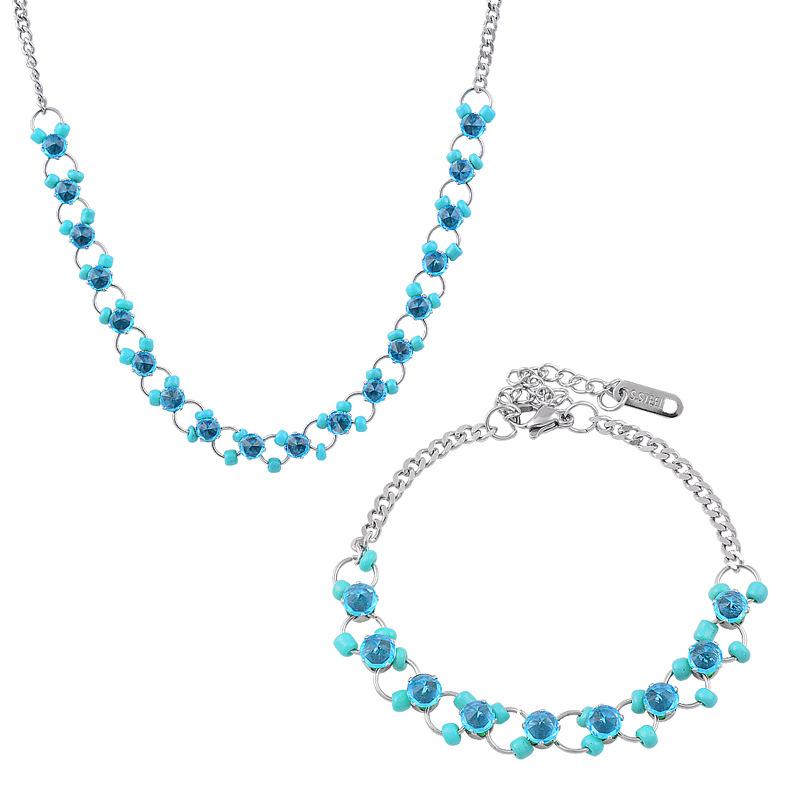 Titanium Titanium Steel Blue Rice Beadsloga Clavicle Chain