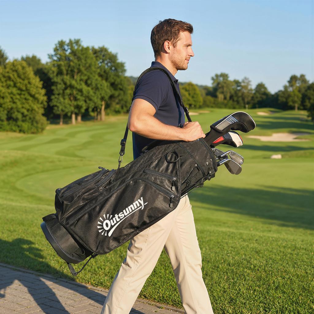 Golf Stand Bag with 6-Way Dividers, 5 Pockets, Rain Hood, Grey