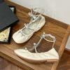 Fashion Spring 2025 New French Retro Heavy Industry Water Diamond Bow Shallow Toe Flat Ballet Single Shoe for Women Mary Jane