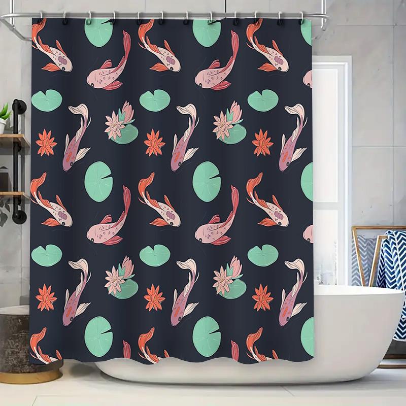 

Japanese Koi Fish Shower Curtain Set Waterproof Bathroom Decor Japanese Style Washroom Backdrop Artistic Print Modern Home Texti W60H190(CM)-1 Pcs