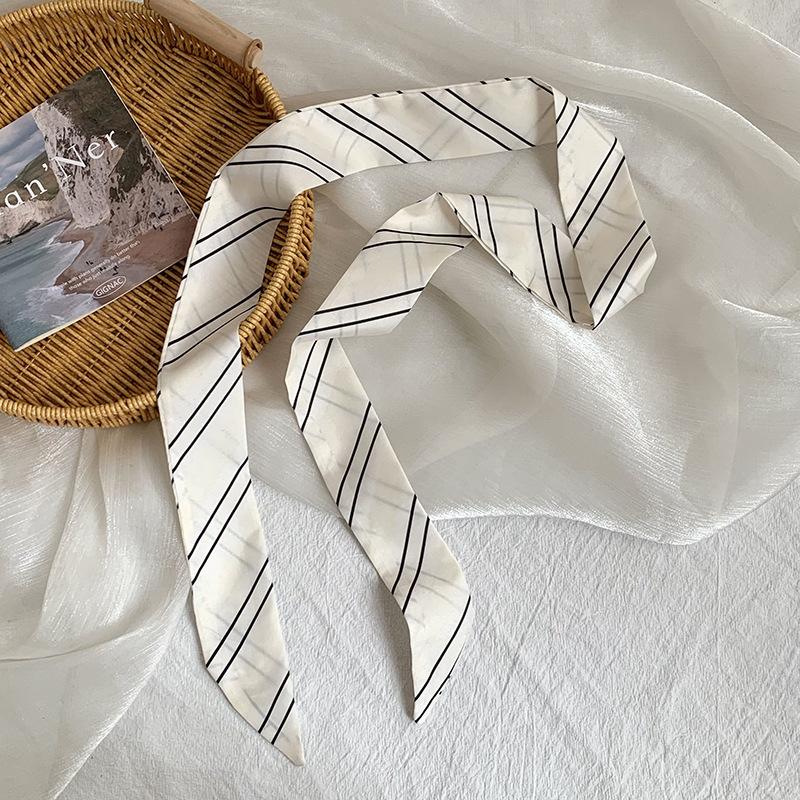 

Summer new striped silk scarf long strip high-end headscarf headband tied hair streamer wrapped bag multi-purpose scarf belt