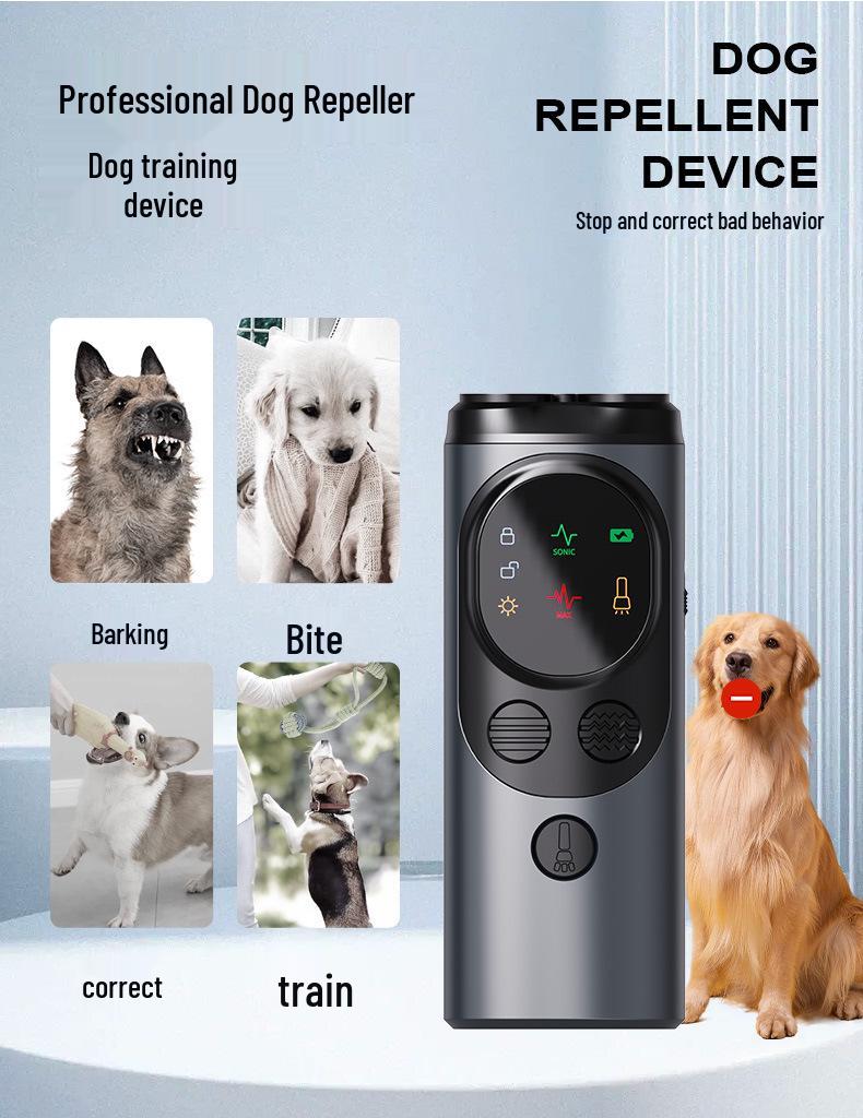 Portable Ultrasonic Dog Bark Stopper & Training Device with Light - Three-Head Dog Repeller