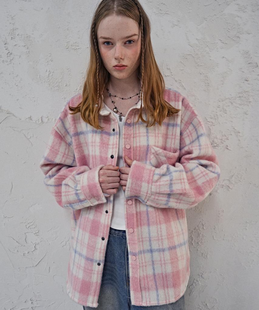 Avandress Albert Overfit Check Shirt Jacket Pink