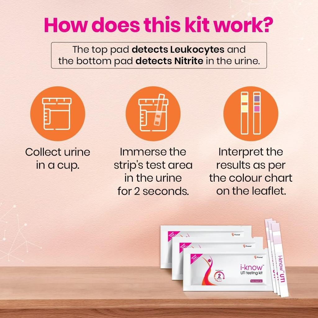 i-Know UTI Testing Kit 3 Test Strips Home Urine Test Quick Result 2 Mins Detect Leukocytes Nitrites