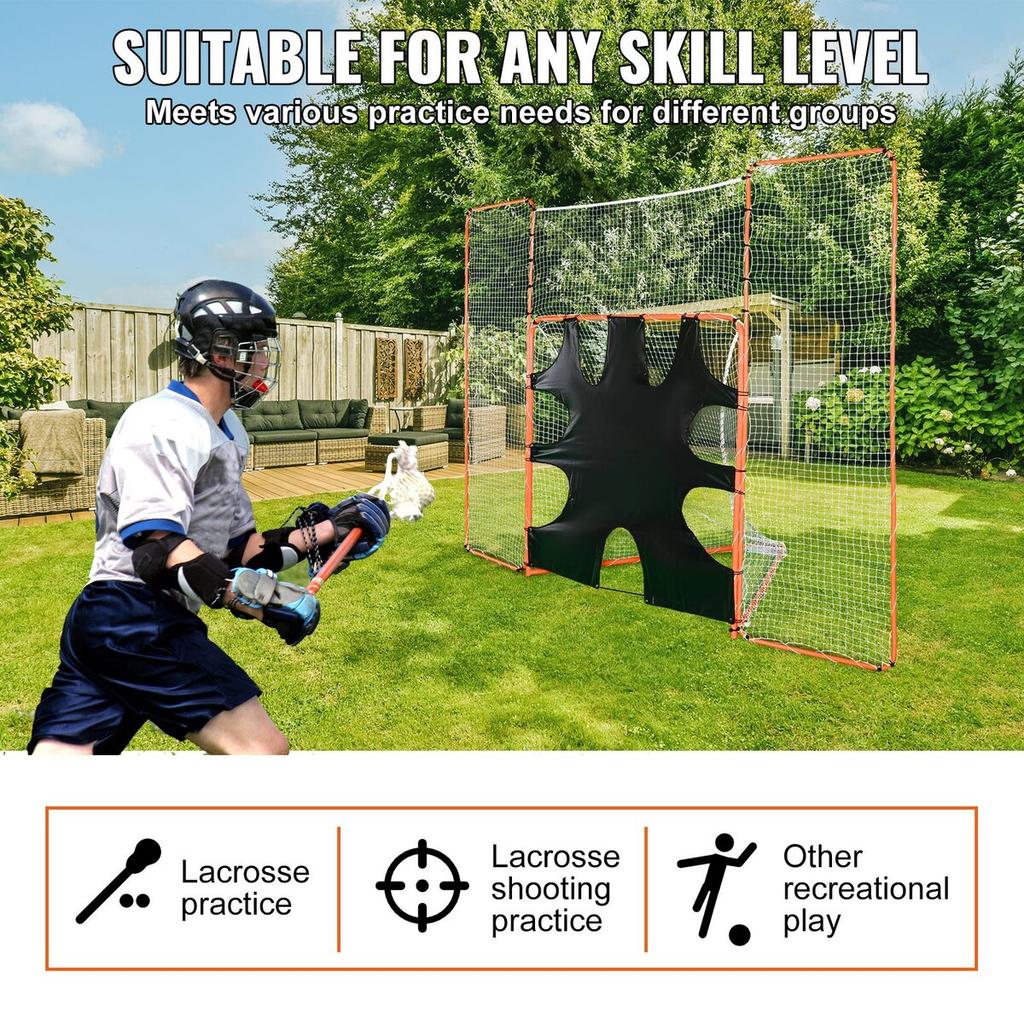 3-IN-1 Lacrosse Goal with Backstop and Target, 12' X 9' Lacrosse Net, Steel Frame Backyard Lacrosse Rebounder Equipment, Quick & Easy Setup Training