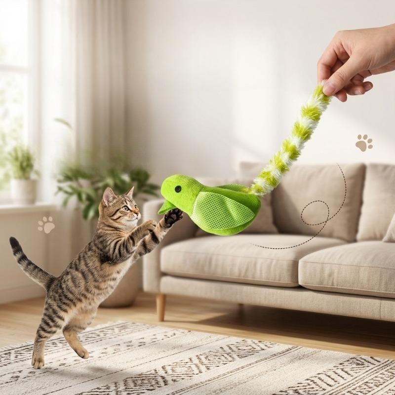Cat Toy Simulated Bird Interactive Plush Feather Cat Teaser Toy With Bell Interactive Sounding Catnip Kitten Cat Toy Supplies