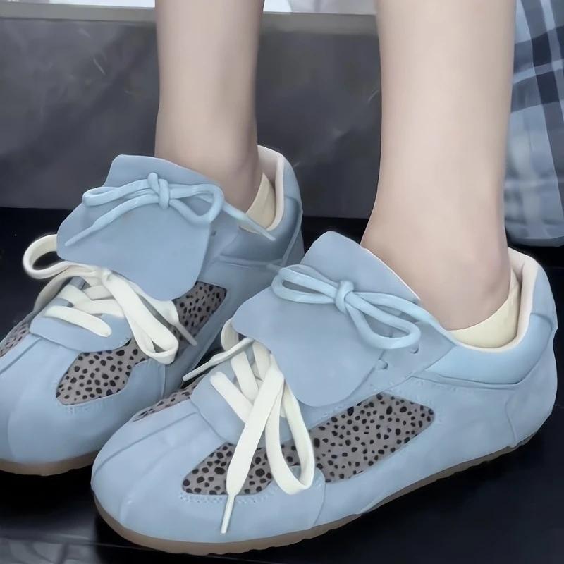 

2024 Новая осенняя женская обувь кроссовки с леопардовым принтом в стиле ретро, повседневная, универсальная 35 синий