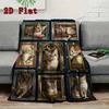 Feline Portraits 2D Flat Pattern Flannel Blanket, High Quality All Seasons, Home Decor, Warmth and Comfort, Perfect for Christmas Gifts.