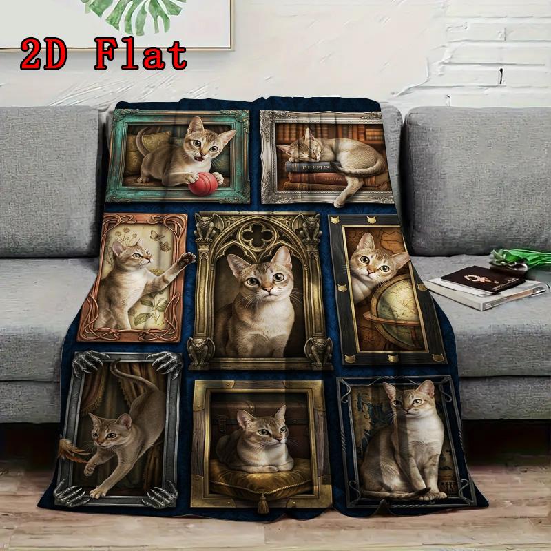 Feline Portraits 2D Flat Pattern Flannel Blanket, High Quality All Seasons, Home Decor, Warmth and Comfort, Perfect for Christmas Gifts.