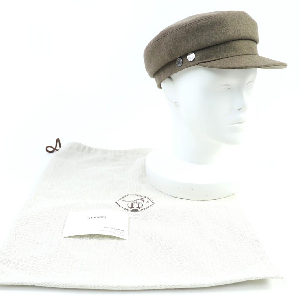 Pristine HERMES Casquette Deauville Serie Metal Brown Cashmere Women 58 Used