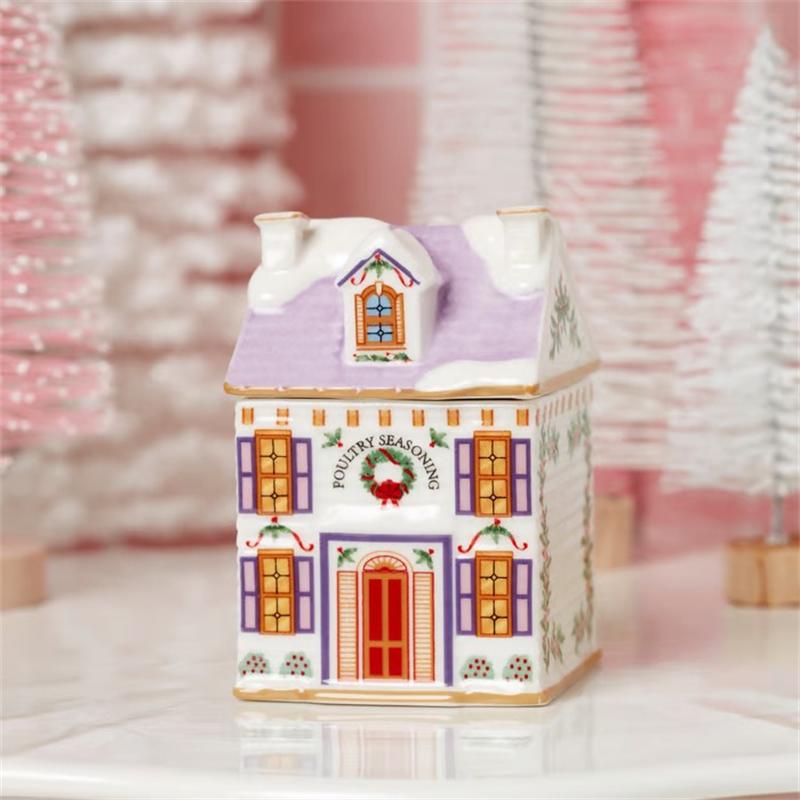 Holiday Village Spice House Set Resin Mini Tea Caddies Seasoning Storage Jar Festive Decor Kitchen Countertop Holiday Gifts