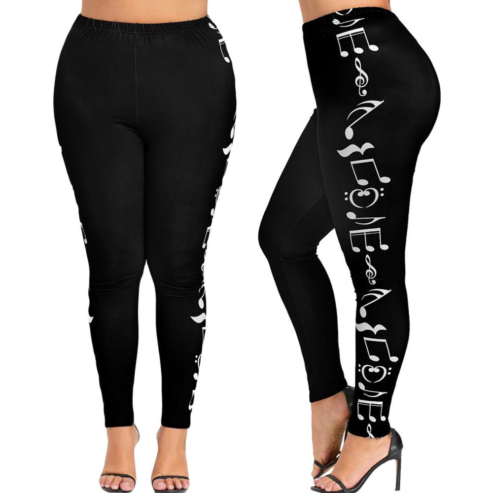 Buy Fashion Women's High Waist Large Size Yoga Pants Notes Printed