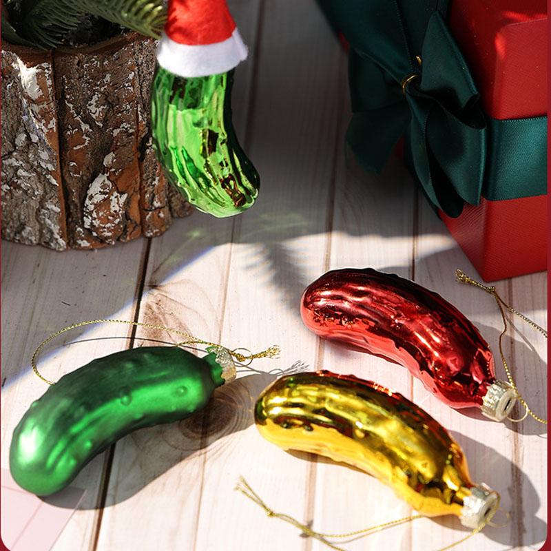 Ciondolo di Cetriolo di Vetro Ornamento da Appendere all'Albero di Natale Ornamenti Cetriolo Sottaceto Decorazioni Pendenti per l'Albero di Natale