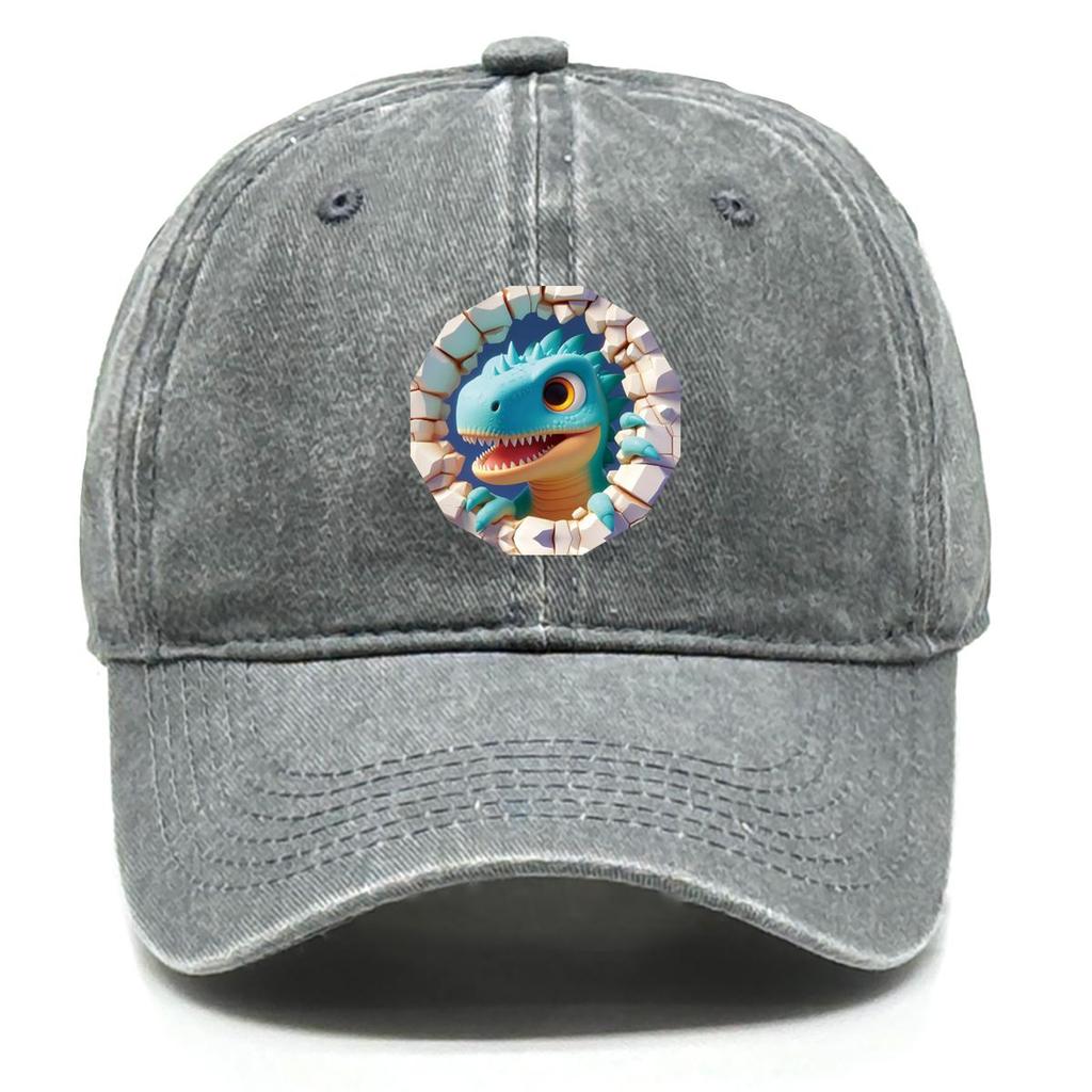 Cartoon Dinosaur Print Snapback Sun Hat, Animal Dad Hat Cozy Sun Protective Slouchy Vintage-Inspired Adjustable Baseball Cap