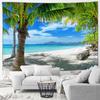 Seaside Beach Tapestry Island Coconut Tree Sunbed Hawaii Ocean Landscape Fabric Home Living Room Garden Decoration Wall Hanging
