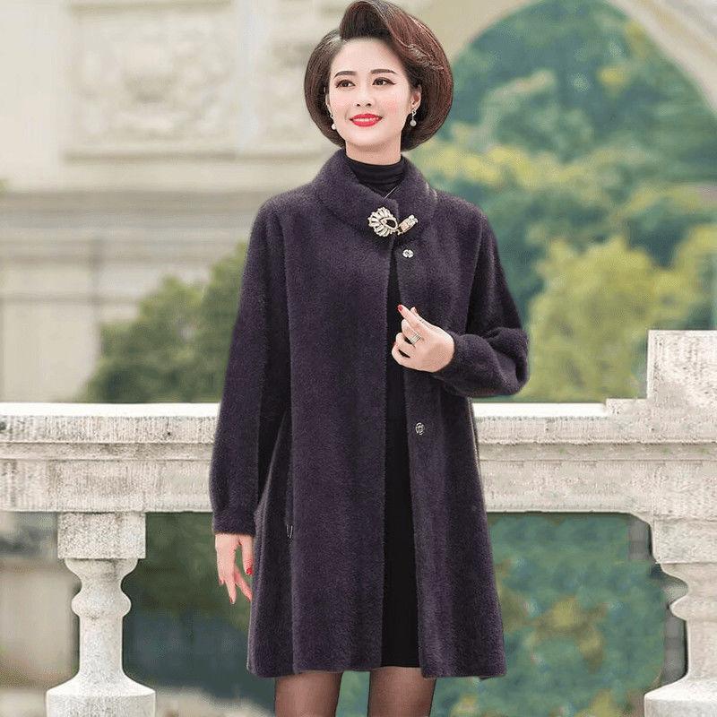 Mom Imitation Mink Jacket Medium and Old Temperament Woolen Coat Autumn and Winter Thickened Pocket Imitation Fur Cardigan Women