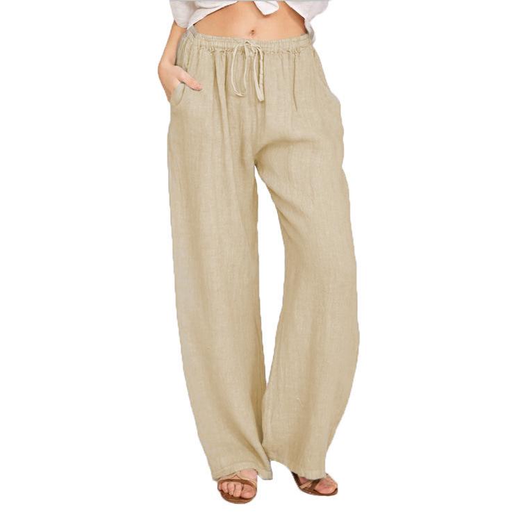 **2025 Summer Women's Solid Color Casual Loose Pants – European and American Style**