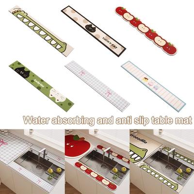 Durable 10x60cm Faucet Drain Mat Cartoon Non-Slip Coffee Pad Washable Lucky Cat Desk Mat Kitchen Bathroom