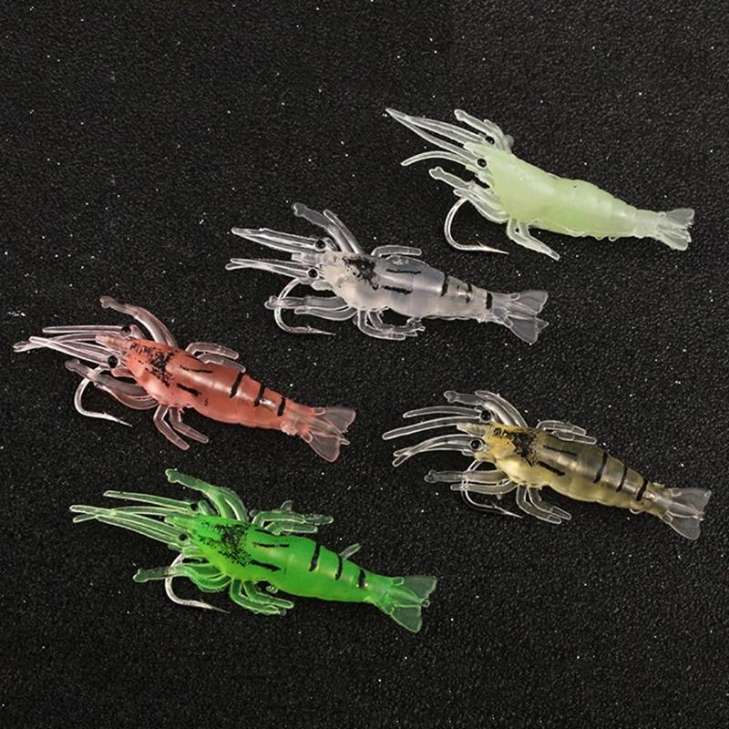 15Pcs Pvc Shrimp Lures Multicolor Soft Luminous Shrimp Bait Set Fishing Lure With Sharp Hook