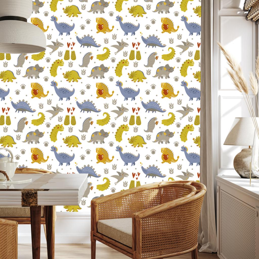 Dinosaurs dots hearts wallpaper for living room and bedroom 50x1000