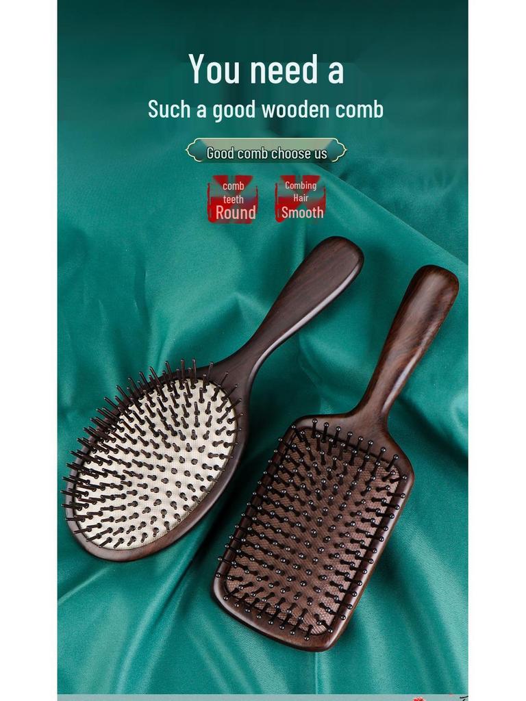 Große Ebenholz-Paddelbürste mit natürlichem Luftpolster für Kopfhautmassage und Locken