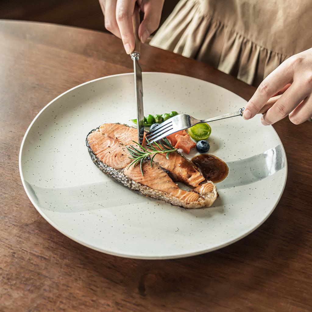 Japanese Western Food Plate Ceramic Large Plate Household Plate Vegetable Plate Sesame Glaze Tableware Pasta Plate Restaurant Salmon Plate