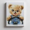 Smiling Teddy Bear Behind The Steering Wheel Smiling Teddy Bear Behind The Steering Wheel, 30X40 Cm, Dark Brown Wooden Frame, 230 Gsm Matte Paper