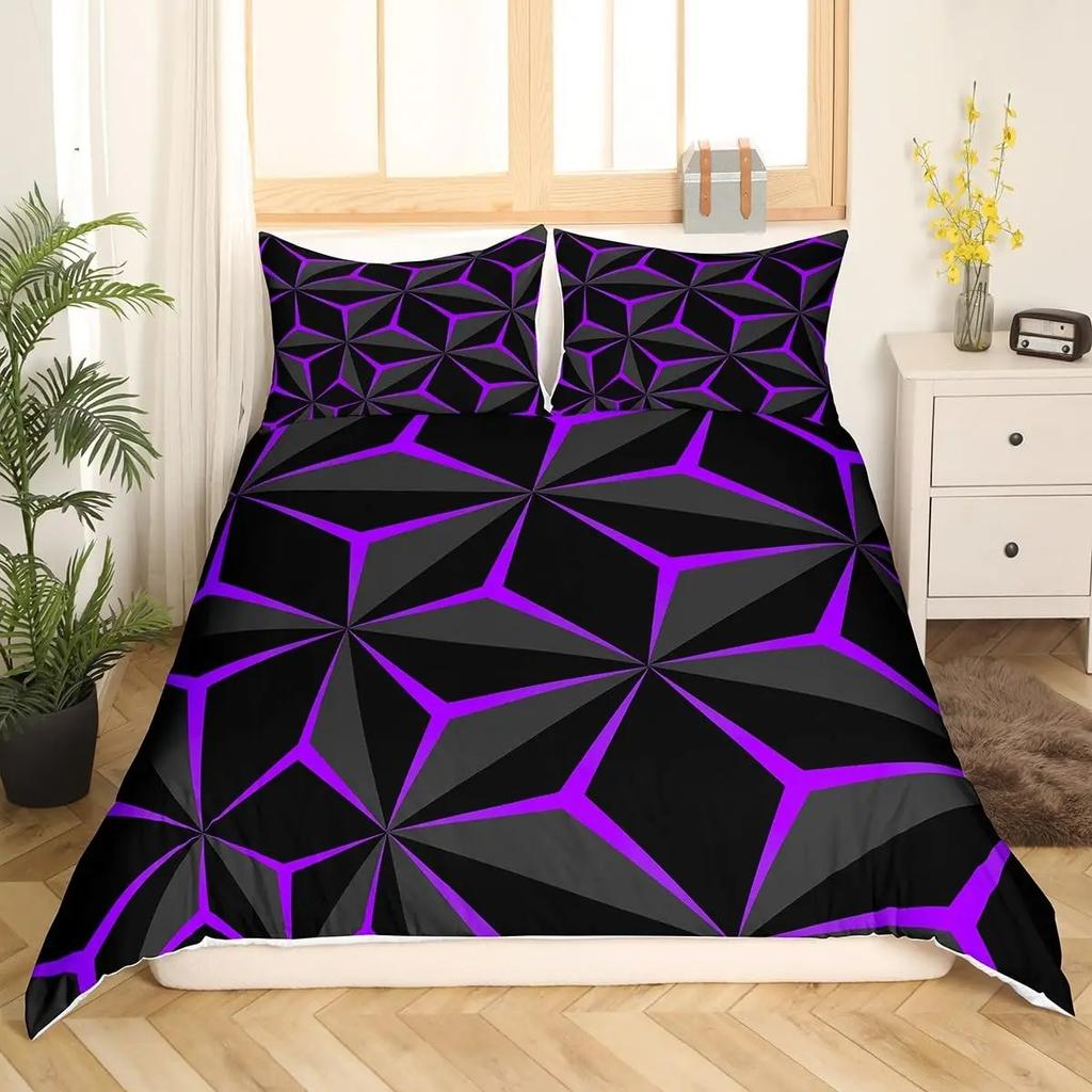 Neon Honeycomb Duvet Cover King Queen Geometric Stereoscopic Theme Teens Boys Bedding Set,Geometry Blue Print Comforter Cover