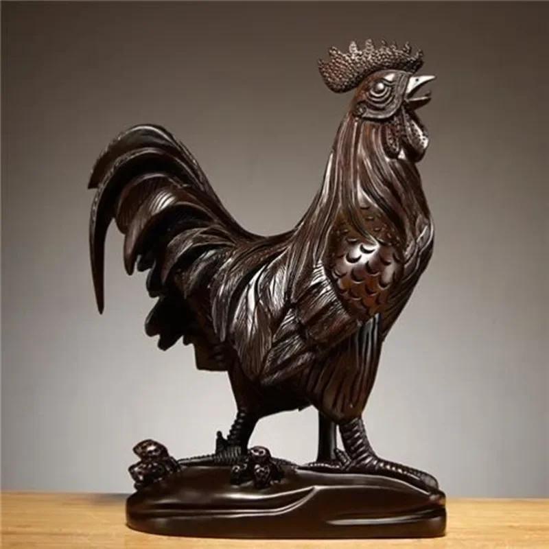 Chinese Solid Wood Big Cock Sculpture Ornaments Feng Shui Crafts Decor Living Room TV Cabinet Desktop Decorations Give Gifts