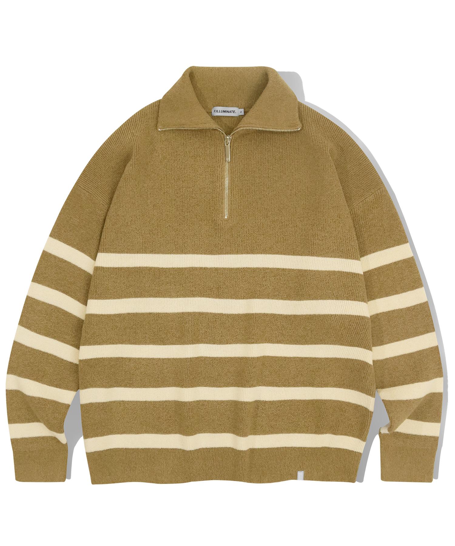 Illuminate Striped Half Knit Zip-Up - Beige Beige/1