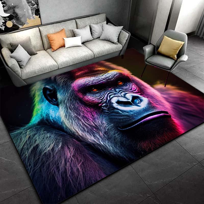 Colorful Gorilla Face Rug for Bold Interior Design - Vibrant Wildlife Art Floor Mat, Statement Piece for Living Spaces