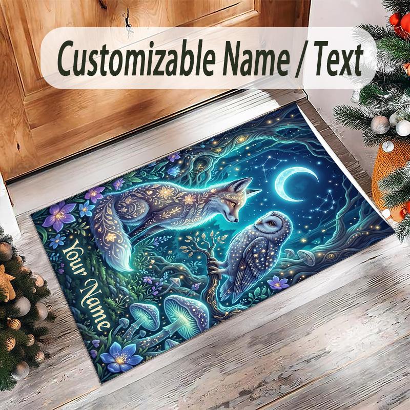 Forest Theme Crystal Velvet Floor Rug Personalized Custom Name Text Warm Carpet Home Decoration