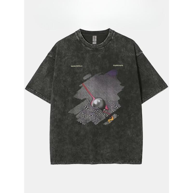 

European sizes Men s Washed T-Shirt, High Quality Wax Printed Retro Short Sleeve Shirt, Crew Neck, Low Shoulder Sleeves, Suitable for Outdoor Wear S чёрный