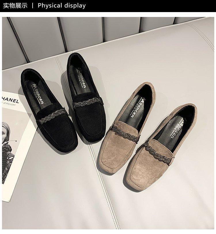 Fashion 2025 Autumn Winter Women Loafers Low Heels Boat Shoes Square Toe Dress Shoes Chain Faux Suede Plush Warm Ladies Shoes Plus Size