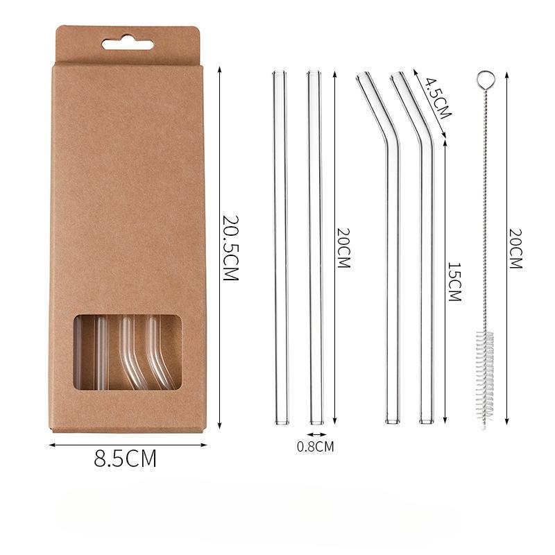 High Borosilicate Clear Glass Straw Heat-Resistant Durable Lipstick-Proof Reusable Pregnant Juice Drinking Tube Cleaning Tool