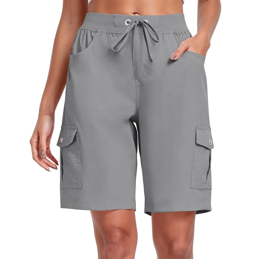 Women’s Lightweight Utility Shorts Multi Pocket Quick Dry Outdoor Sports Cargo Shorts with Adjustable Drawstring Waist