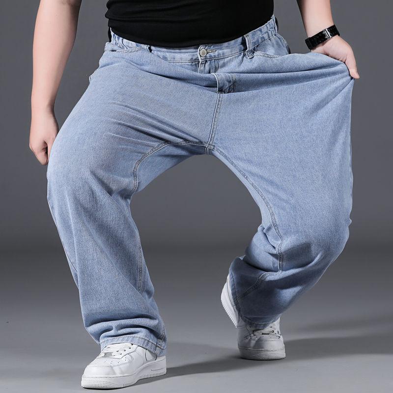 ג'ינס גברים מידה 10XL אוברסייז שקוף כחול ג'ינס קלאסי לגברים קרגו רפוי סטריטוור מידות גדולות אופנה מכנסי עבודה לגברים מכנסיים