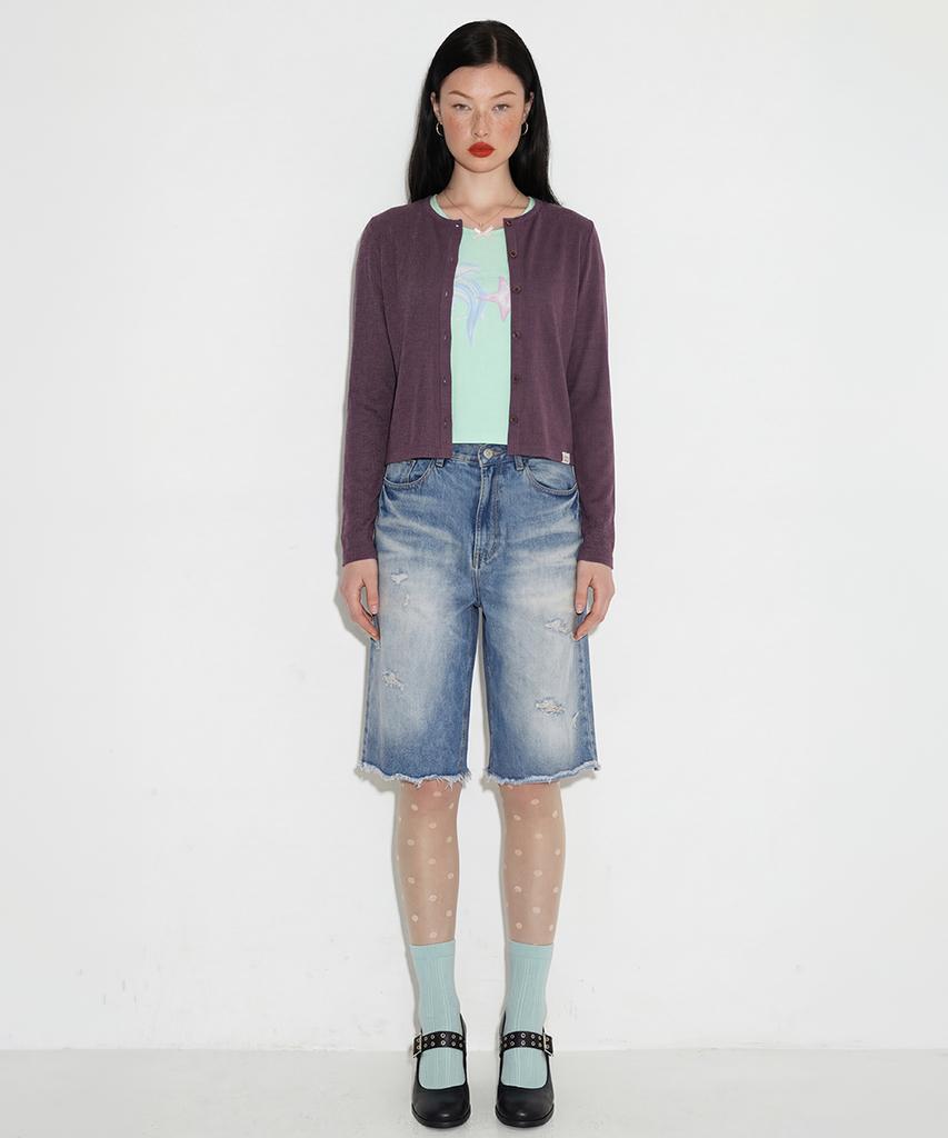 Setsetset Slim Striped Cardigan Dark Purple