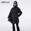 Jinyujie Women's High-Neck Mid-Length Goose Down Puffer Coat
