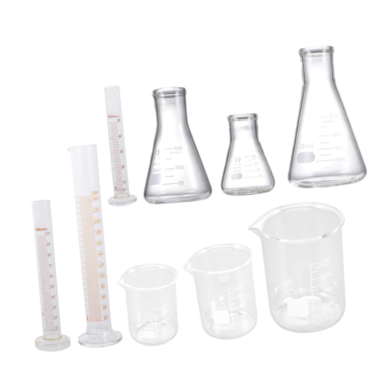 

ULTECHNOVO 9-Piece Scientific Laboratory Glassware Set: Beakers, Measuring Cylinders, and Koni Flasks