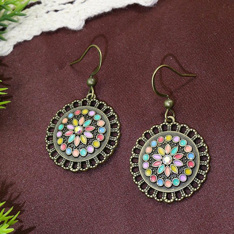 Vintage Ethnic Enamel Drop Oil Round Water Drop Earrings for Women Boho Multilcolor Beads Dangle Earring Female Pendiente Mujer