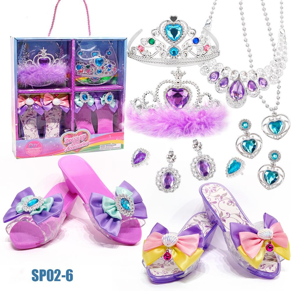 Princess Dress-Up Toy Set With Crystal Shoes,Necklace,Earrings,And Jewelry Box For Kids - Idea For Birthday Parties And Playtime