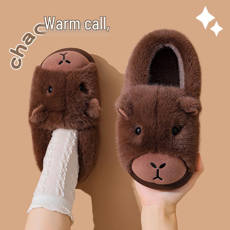 Capybara Cotton Plush Slippers - Winter 2025 | Men's & Women's Warm, Thick-Soled Indoor Footwear