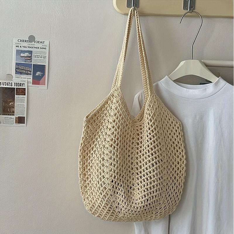 Leisure Large Capacity Cotton Woven Bag Women s Shoulder Bags Casual Straw Wicker Woven Ladies Handmade Beach Tote Messenger Bag 1pc