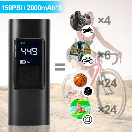 12V Portable Air Compressor 150PSI Rechargeable Mini Electric Tire Inflator Digital Pressure Gauge