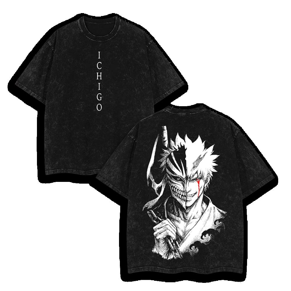 Washed Oversized Bleach Anime Graphic T Shirt Women Men Ichigo Kurosaki Bankai Hollow Bleach T-Shirt Female Clothing S