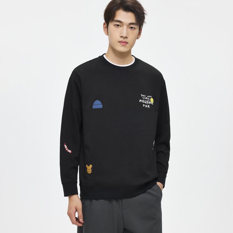 

WOOG2005 Black Embroidered Round Neck Men s Sweatshirt, Autumn 2025, Slightly Loose Casual Pullover. 3XL чорний