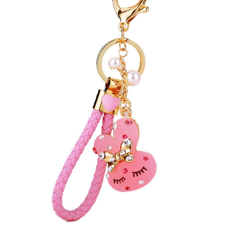 Adorable Rhinestone Rabbit Car Keychain Cute Creative Metal Keyring Gift For Women