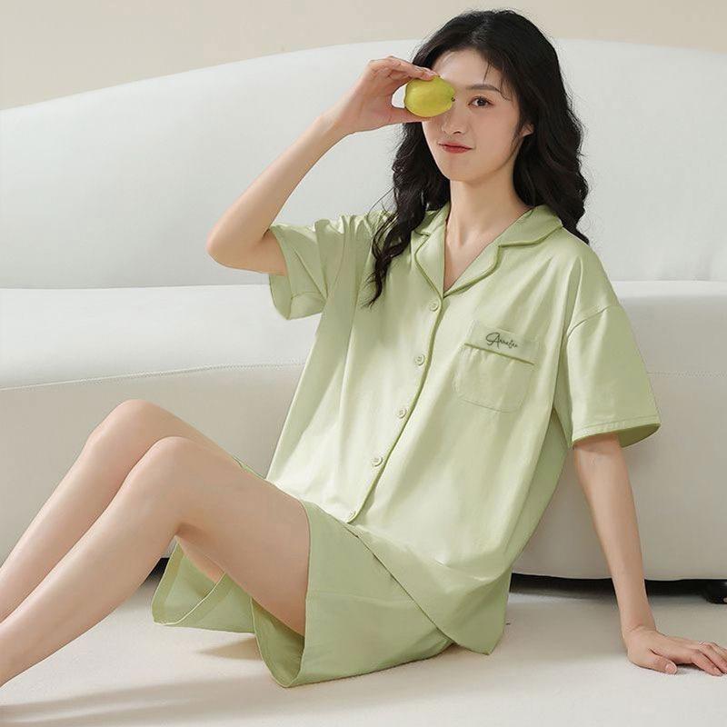 GMXIA High-quality Cotton-like Cute Cardigan Short-sleeved Student Pajamas for Women, Sweet Summer Style for Women's Home Wear